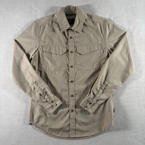 Magpul Shirt Mens Small Tan Long Sleeve Snap Up Pockets UK Flag Patch Military